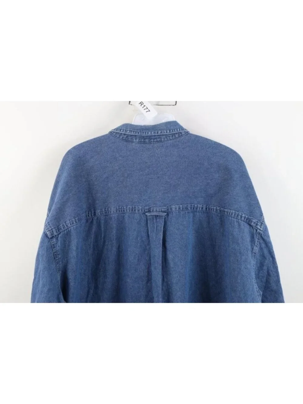 Vintage 90s Streetwear Mens XL Baggy Denim Jean Collared Button Down Shirt Blue